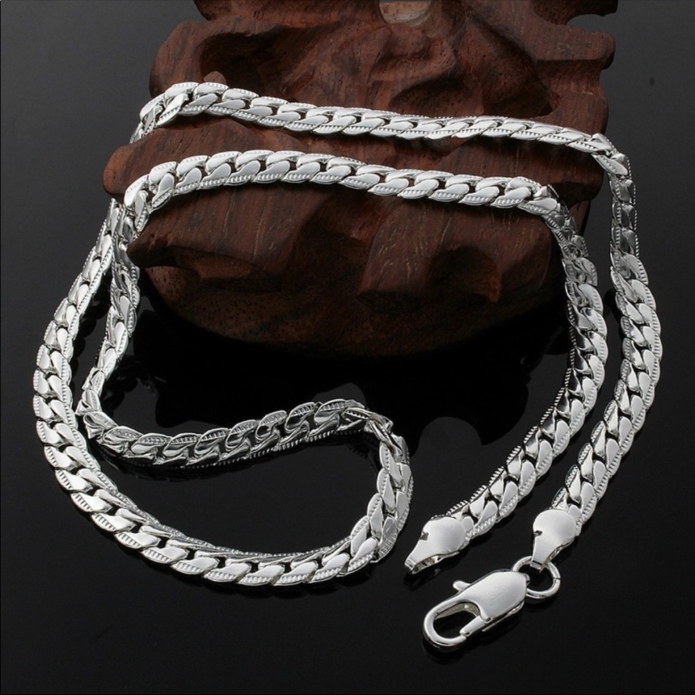 6MM Full Sideways Silver Necklace Silver Plated - Picture 8 of 8